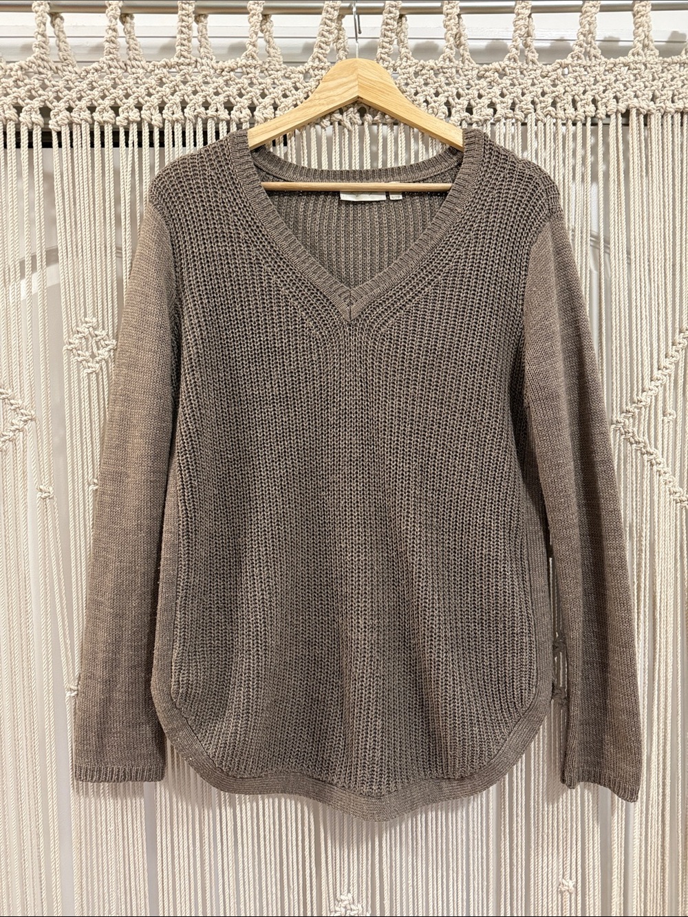 RD Style Taupe V-Neck Mixed-Knit Sweater
